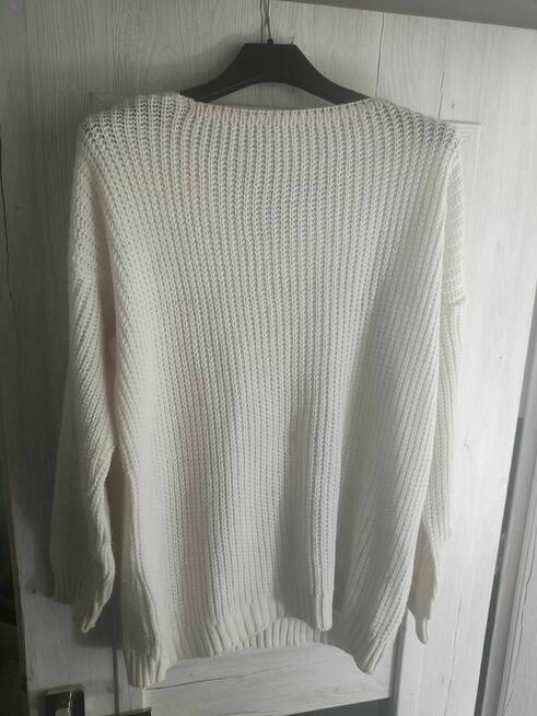 Sweter Biały sweterek ażurowy damski Oversize