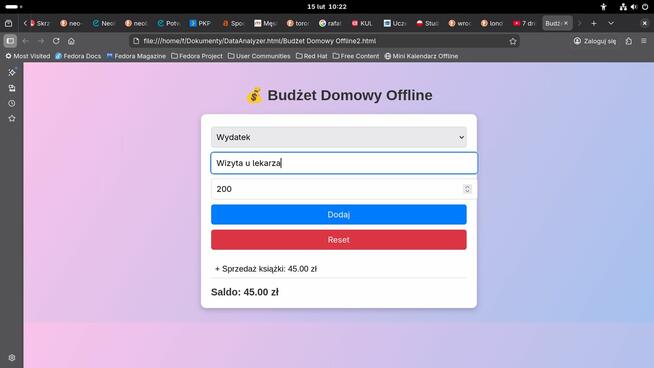 Aplikacja do budżetu domowego – JavaScript, limitowana wersj