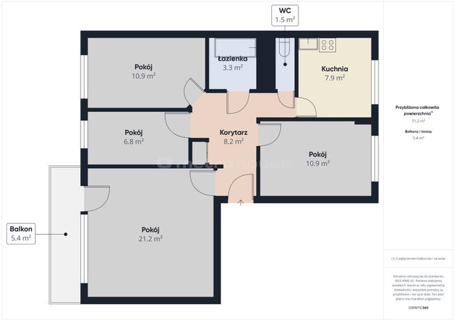 Mieszkanie 71 m² z balkonem, 4 pokoje