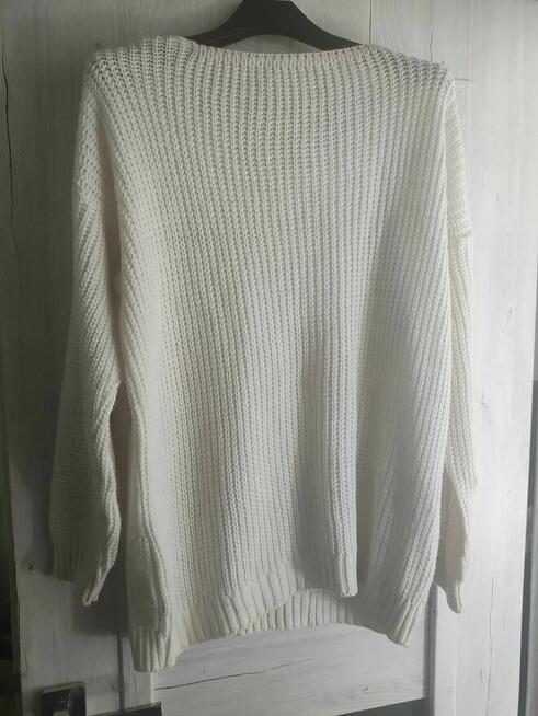 Sweter Biały sweterek ażurowy damski Oversize
