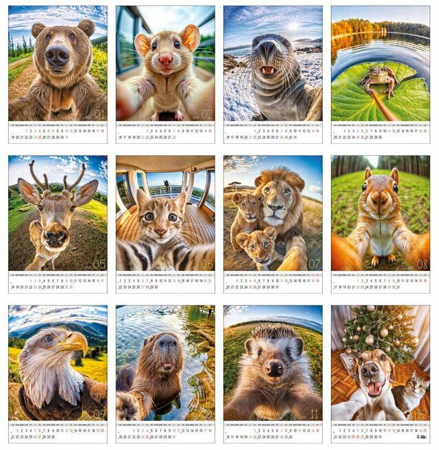 Kalendarze 2026 13 kartek faceci zamki lub zwierzaki
