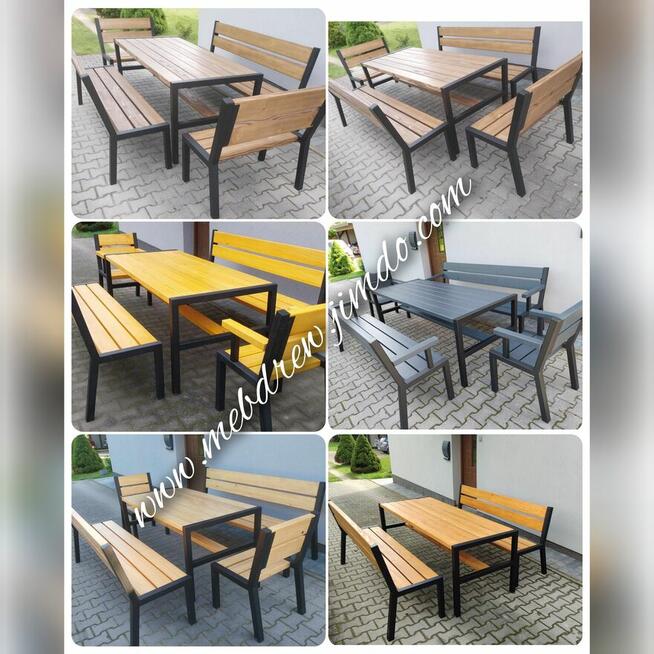 Stół metalowy/drewniany ocynk loft 2 ławki 2 fotele ANTRACYT