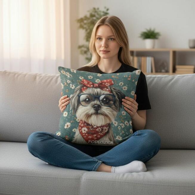 Poduszka z psem - Shih Tzu z Kokardką