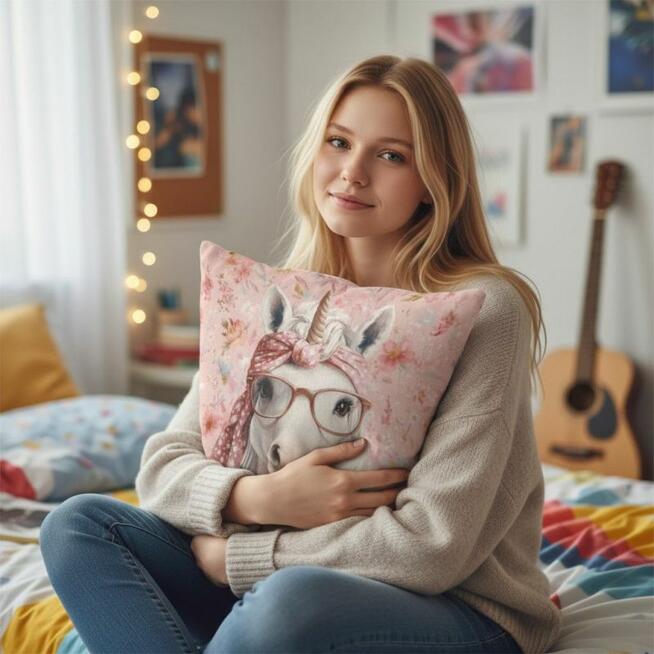 Poduszka Jednorożec - Ręcznie Wykonana z Mikrofazy i Minky