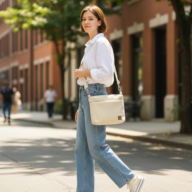 Beżowa Torebka Sztruksowa – Wygodna torba damska