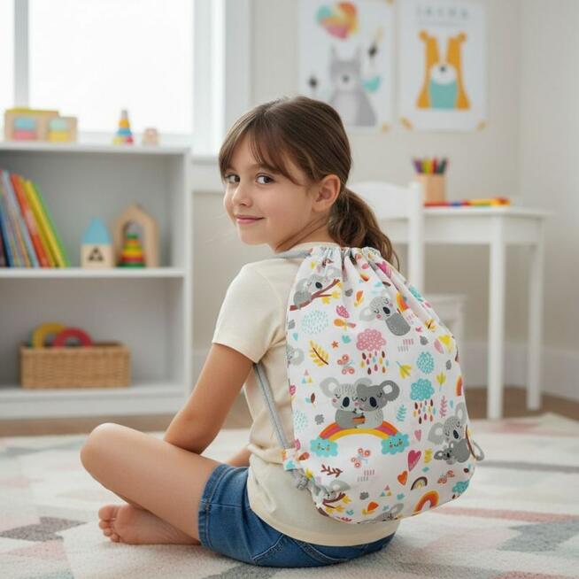 Bawełniany Worek do Przedszkola – Koale i Tęcze