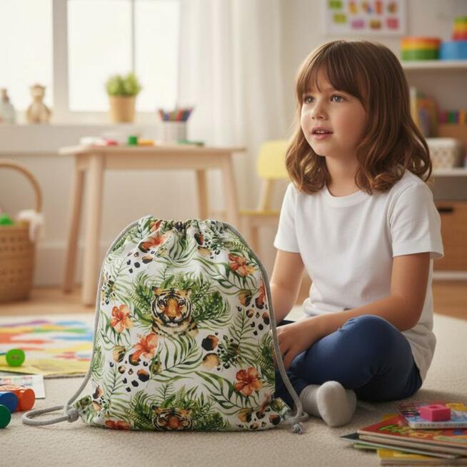 Bawełniany Worek do Przedszkola – Tygrysy w Tropikach