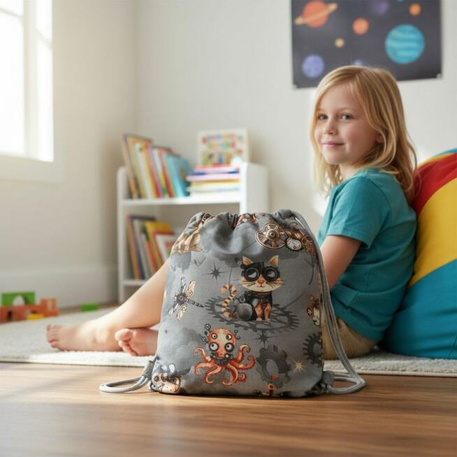 Bawełniany Worek do Przedszkola – Steampunkowe Zwierzaki