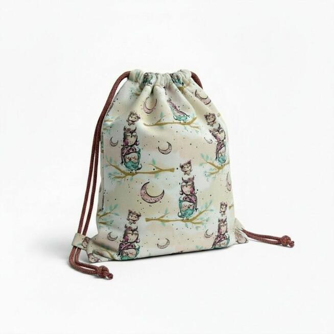 Bawełniany Worek do Przedszkola – Sówki na Gałązkach