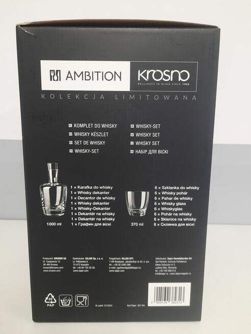 Karafka + 6szklanek whisky Krosno Ambition