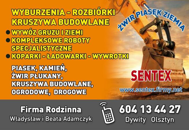 Dywity piasek żwir kruszywa sprzedaż transport kliniec gruz