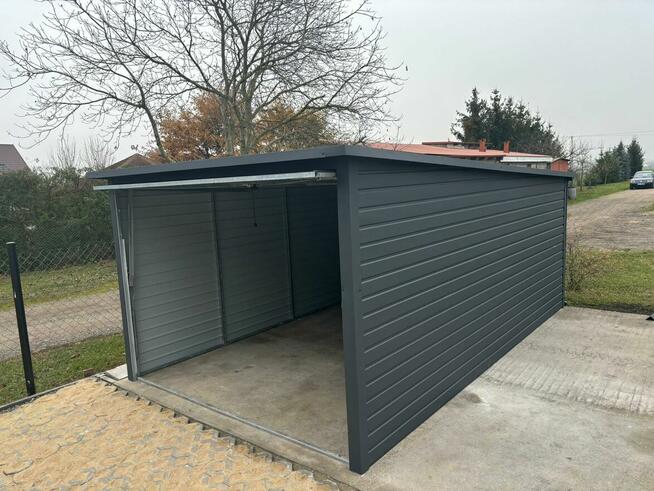 Garaż blaszany 3x5 grafitowy jednospadowy brama uchylna