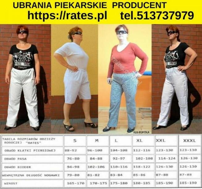 Spodnie piekarskie cena 25 złotych tel.515514800 Rates.pl