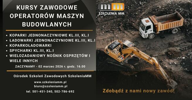 Kurs operatora Koparki, Koparkoładowarki, Ładowarki