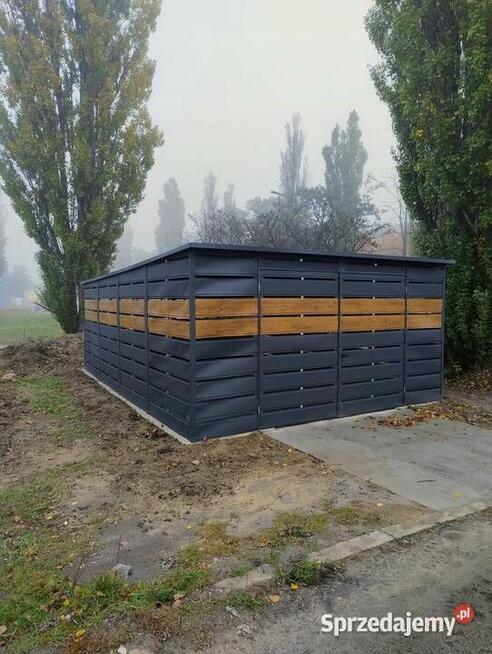 Wiata ażurowa 5x7 zabudowana w kolorze antracyt i złoty dab