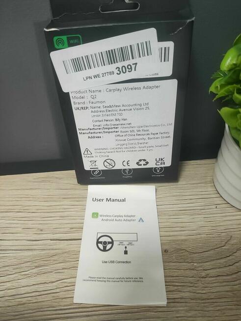 Bezprzewodowy adapter samochodowy Carplay do auta samochodu