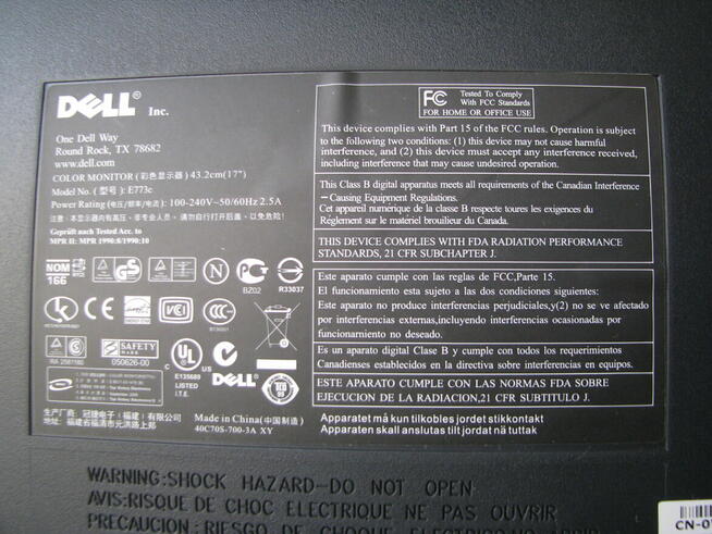 Monitor do komputera kineskopowy Dell 17 cali, model E773c