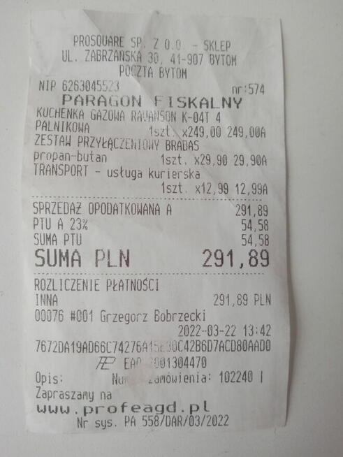 Kuchenka RAVANSON gazowa 4 palnikowa 6.46kW