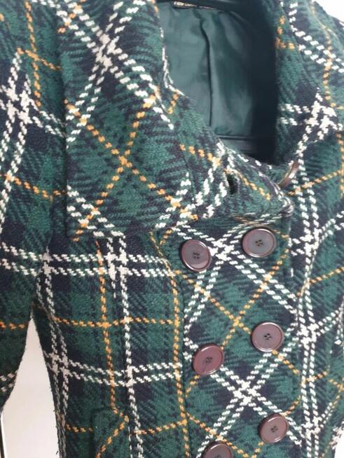 Kurtka zielona krata S płaszcz krótki