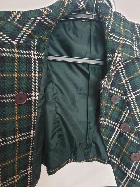 Kurtka zielona krata S płaszcz krótki