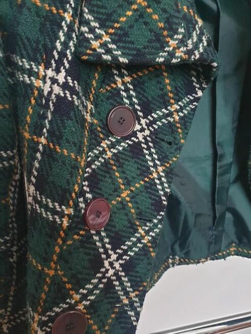 Kurtka zielona krata S płaszcz krótki