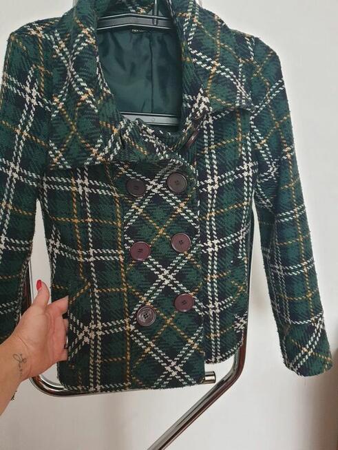 Kurtka zielona krata S płaszcz krótki