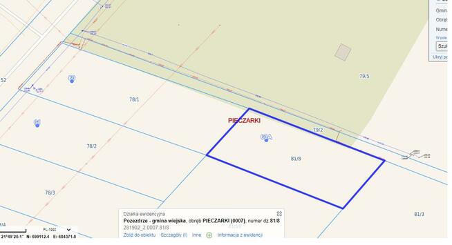 Działka budowlana Pieczarki gm. Pozezdrze