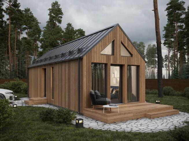 Dom modułowy 38 m² z tarasem | 1 sypialnia | 60 800 € | 10 l