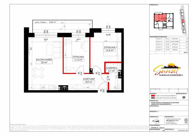 58,5m², 3-pokoje, Taras, ostanie piętro Marki, ul. Kościuszki