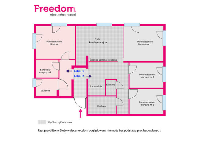 Biuro plus części wspólne, kameralny budynek
