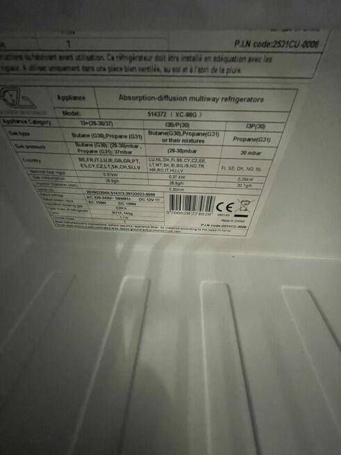 Lodówka absorbcyjna gazowa, 12V, 230V powystawowa 100L