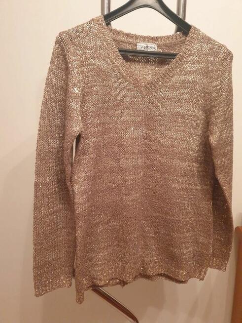 Sweter beżowy melanż z cekinami L