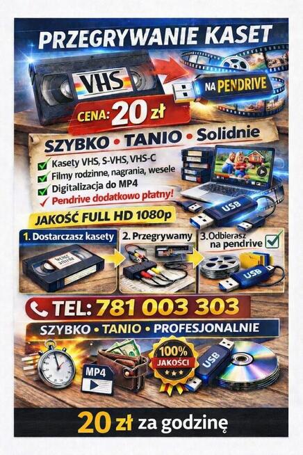 Przegrywanie kaset wideo (VHS) na Pendrive- Gniezno