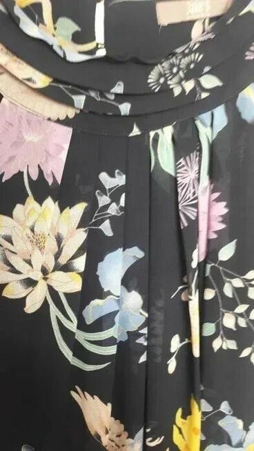 Sukienka granatowa w kolorowe kwiaty + ptaszki XS -S żorżeta