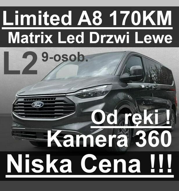Ford Transit Custom Limited 170KM A8 DrzwiLewe Matrix Led Niska Cena od ręki 9-os. 2492zł