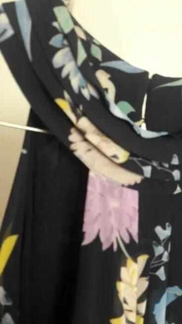 Sukienka granatowa w kolorowe kwiaty + ptaszki XS -S żorżeta