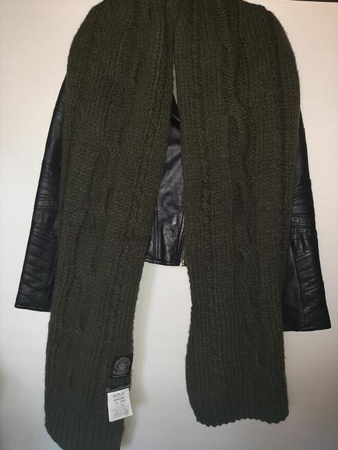 Replay - nowy oliwkowy szal 50 % wool lana