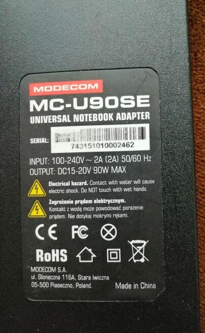 ŁADOWARKA-ZASILACZ MODECOM DO DELLA 90W