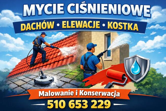Usługi z podnośnika mycie dachów elewacje