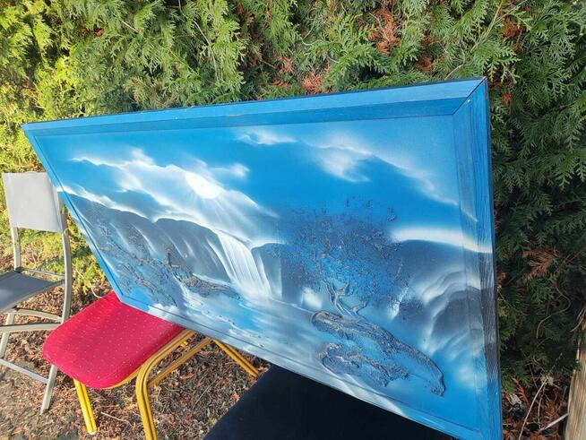 Obraz na ścianę ścienny Pejzaż niebieski drewniany wodospad