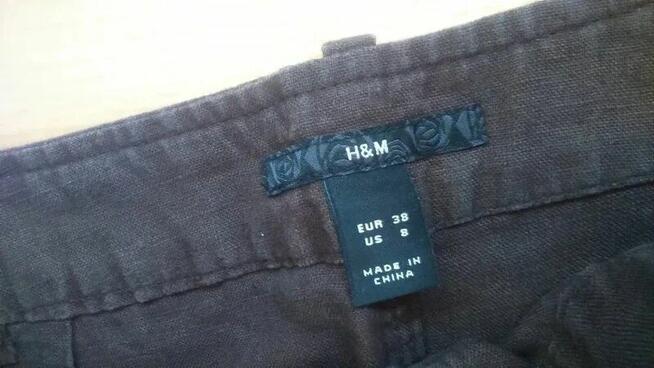 Spódnica HM lniana brąz dekatyzowana z kieszeniami M