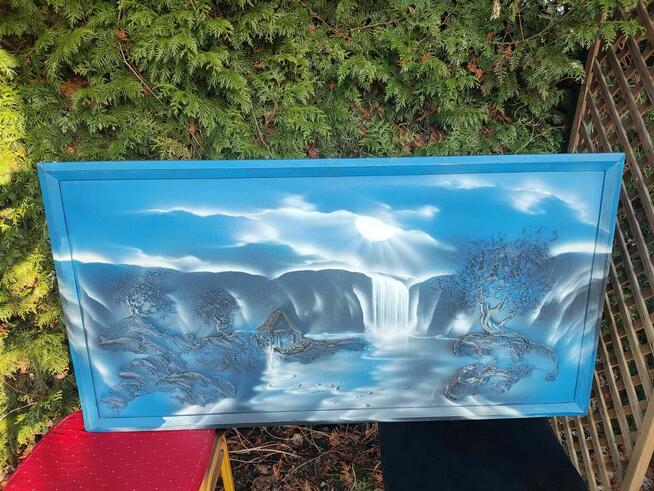 Obraz na ścianę ścienny Pejzaż niebieski drewniany wodospad