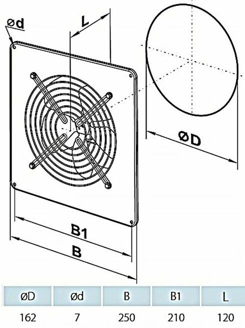 Wentylator osiowy ścienny wydajny 200m3/h 36W VENTS OV1 150