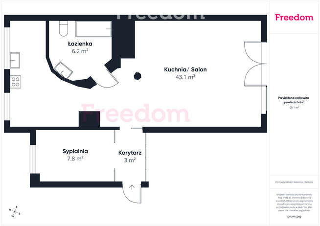 Komfortowe 60 m² z dużym balkonem.