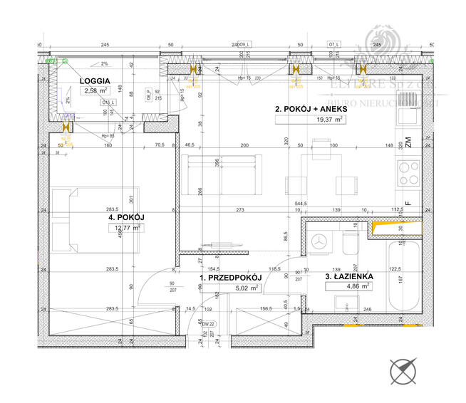 Apartament 2 pok. 42,02m2 z loggią, ogrzewanie miejskie /obok Sky Tower