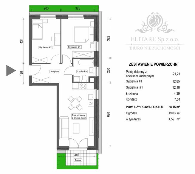 Mieszkanie 3pok, 58,15m2 z tarasem i ogrodem 19,03m2/ Brochów Wrocław