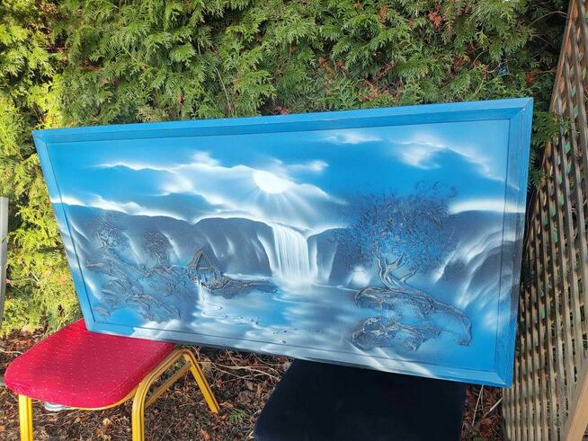 Obraz na ścianę ścienny Pejzaż niebieski drewniany wodospad