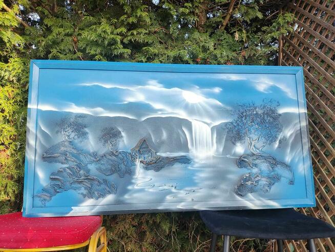 Obraz na ścianę ścienny Pejzaż niebieski drewniany wodospad