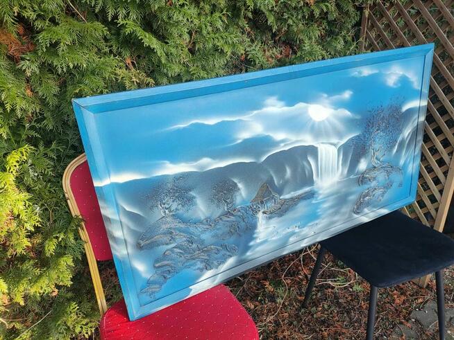 Obraz na ścianę ścienny Pejzaż niebieski drewniany wodospad