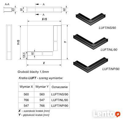 KRATKA KOMINKOWA LUFT 766x547 NAROŻNA 4 KOLORY